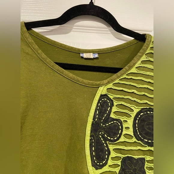 Mexicali Blues Size S Green Mixed Fabric Embroidered Boho Long Sleeve Top - Picture 2 of 11